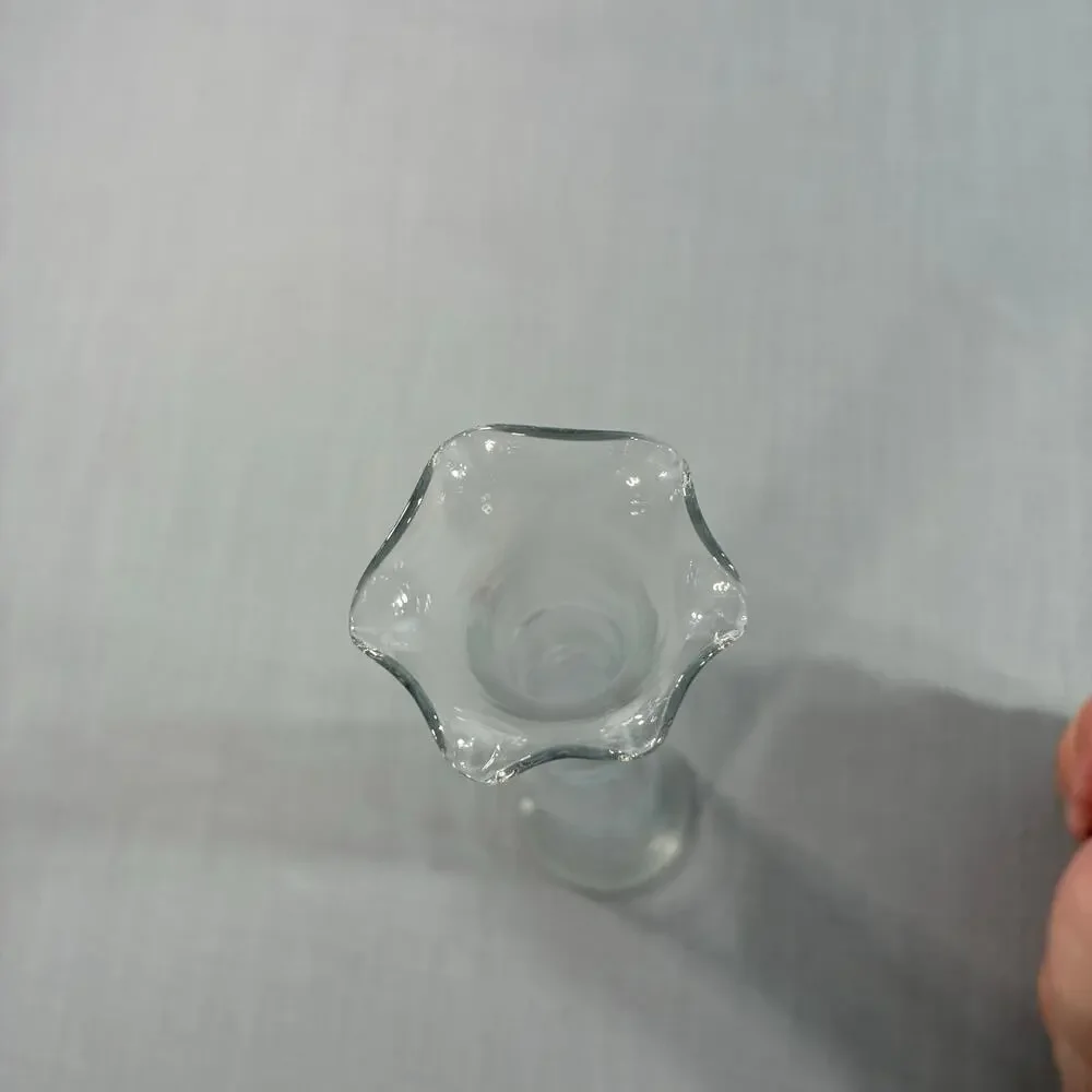 Vintage Etched Clear Glass Bud Vase 10 Inch Ruffled Flared Rim Floral Design